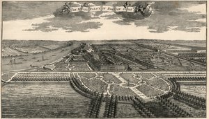 Mapa del dominio real de Hampton Court, mostrando las avenidas en el parque como fueron dispuestas por Guillermo III